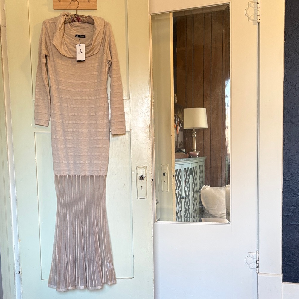 Stylish Beige Cowl Neck Dress